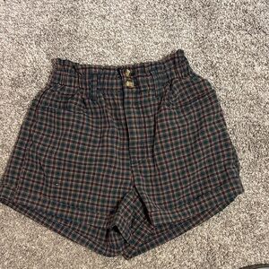 American Eagle Outfitters High Waist Plaid Shorts - Blue and Red